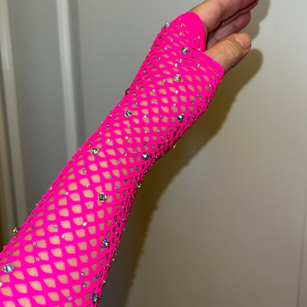 New Neon Pink Rhinestone Gloves